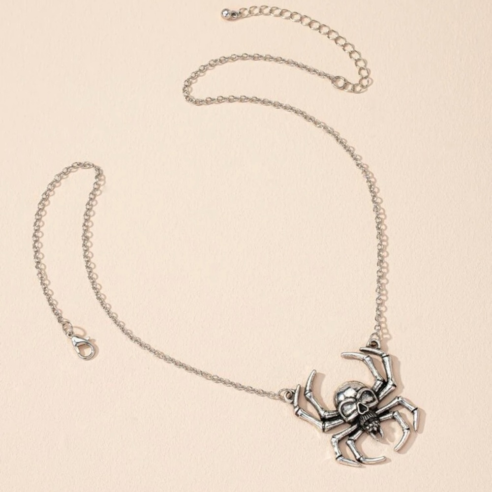 💀 Awesome Rustic Style Skeleton Skull Spider Necklace 🕷